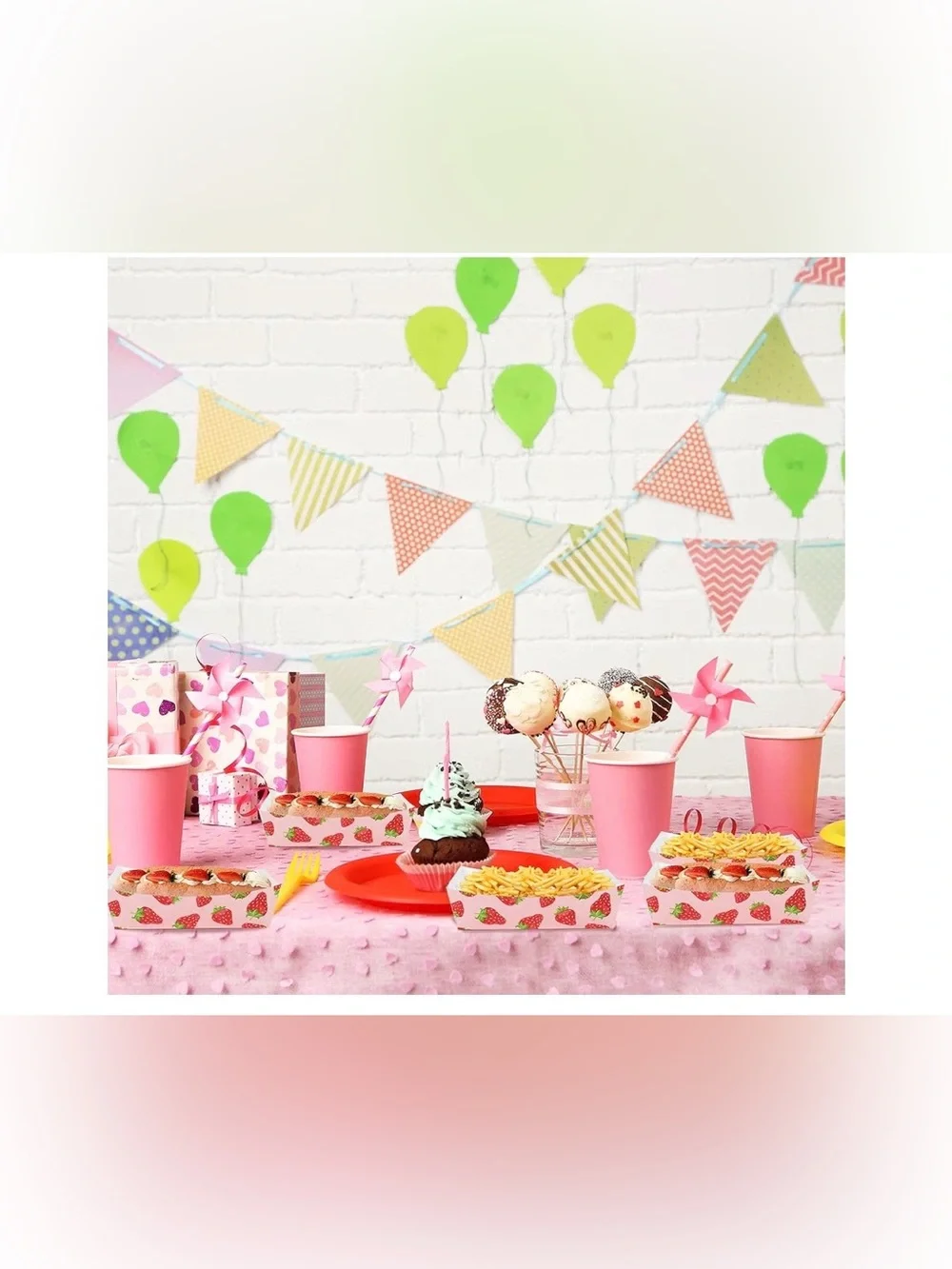 50Pcs Strawberry Paper Food Trays Pink Red Berry Fruit Food Boats